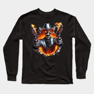 Flaming Skeleton Cowboy by focusln Long Sleeve T-Shirt